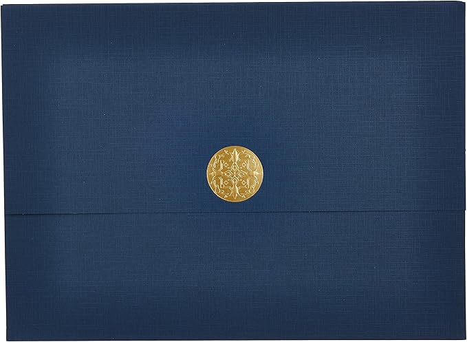 Geographics Certificate Holders - Tri-Fold Navy Linen 9.25x12.5 Inches - Embossed Die-Cut 80 lb Cover Stock - Silver Medallion Foil Stamp - Ideal for Awards - 218 GSM Document Holder