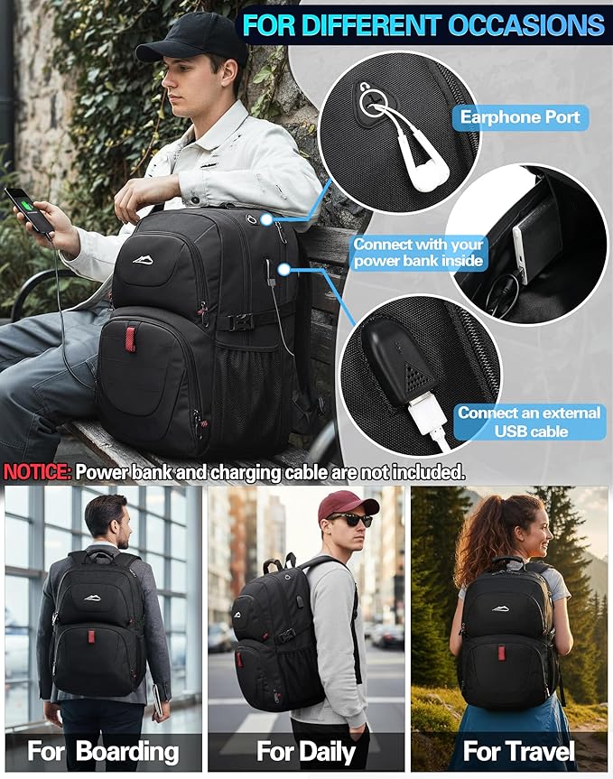 ProEtrade Travel Backpack, Extra Large Laptop Backpack School Business Anti Theft TSA Approved College Work Computer Bag Fits 17 Inch Laptop with USB Charging Port Bookbag for Women Men(Black)