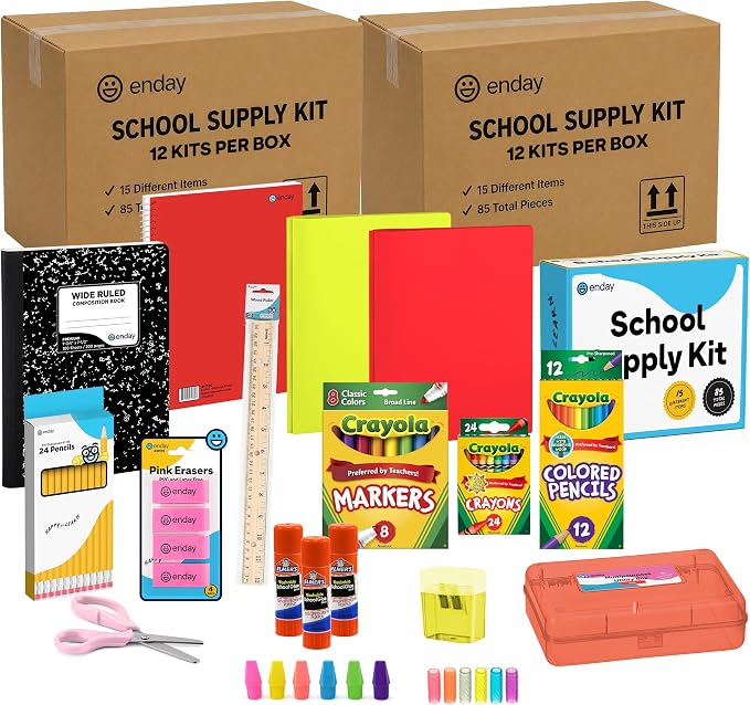 Enday Back to School Supplies Kit - Grades K-5, 83 Piece Back to School Supplies Kit, Kindergarten School Supplies Kids for Girls & Boys (24 Kits)