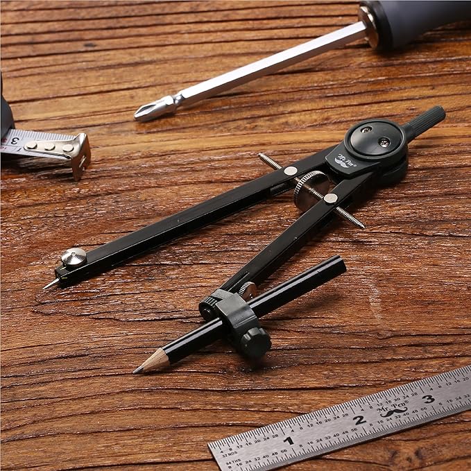 Mr. Pen- Metal Geometry Compass, Center-Wheel Design, Precision Drafting Compass with Pencil for School & Technical Drawing, Draws Circles up to 11 Inches Diameter