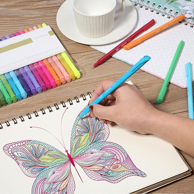 Mr. Pen- Colored Fineliner Pens, 24 Pack, 0.4mm, Ergonomic Triangular Barrels, Smooth Writing Pens for Journaling, Note-Taking, Coloring, Sketching, Planning & Art Projects