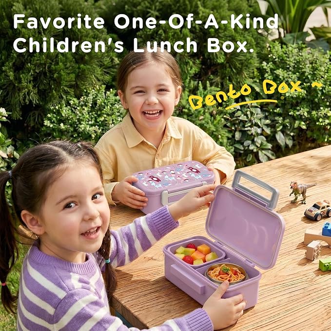 Bento Lunch Box for Kids With 8oz Food Thermo,BPA-Free for School | Lunch Container with 2 Compartments, Insulated Food Jar, Dishwasher Safe, Easy to Clean, Lunch Box for Girls Boys