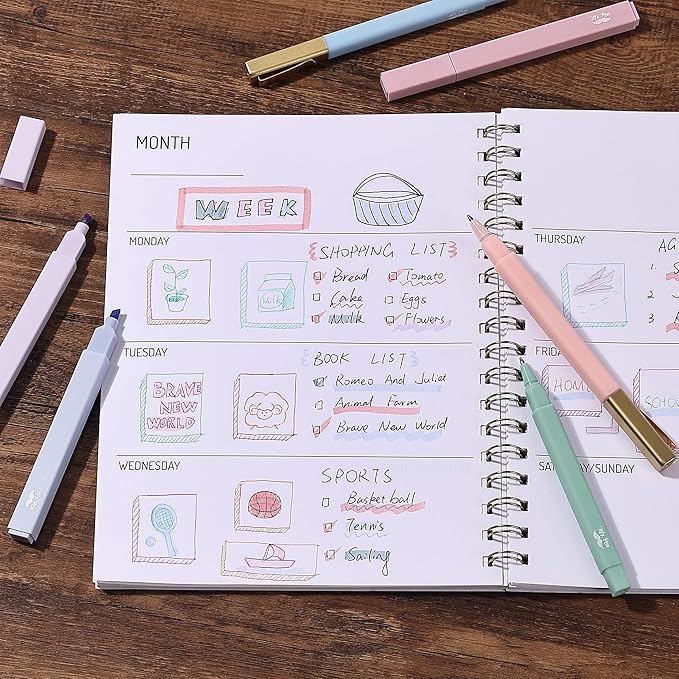 Mr. Pen- Aesthetic Highlighters and Ballpoint Pens No Bleed, 12 Pack, Morandi Colors, Bible Highlighters and Pens No Bleed, Fast Dry and No Smear for Bible Journaling, Planner, School Supplies