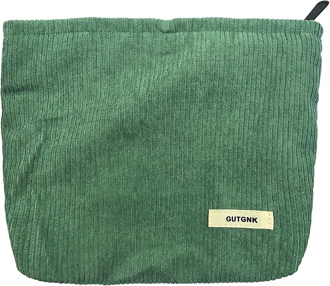 GUTGNK Corduroy Ladies Cosmetic Bag, Large Capacity Canvas Cosmetic Bag Travel Toiletry Bag Accessories Organizer, Grass Green