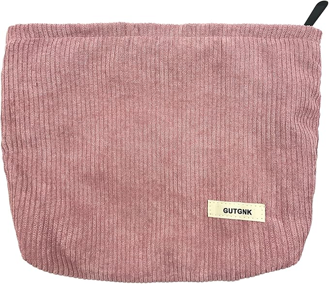 GUTGNK Women's Corduroy Cosmetic Bag, Large Capacity Canvas Cosmetic Bag Travel Toiletry Bag Accessories Organizer, Pink