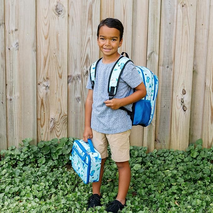 Wildkin JumpOff Jo Insulated Lunch Box – Keeps Food Hot or Cold, BPA-Free with Mesh Pockets & Easy-Clean Lining – Ideal for School, Travel & Daycare - Blue Dino