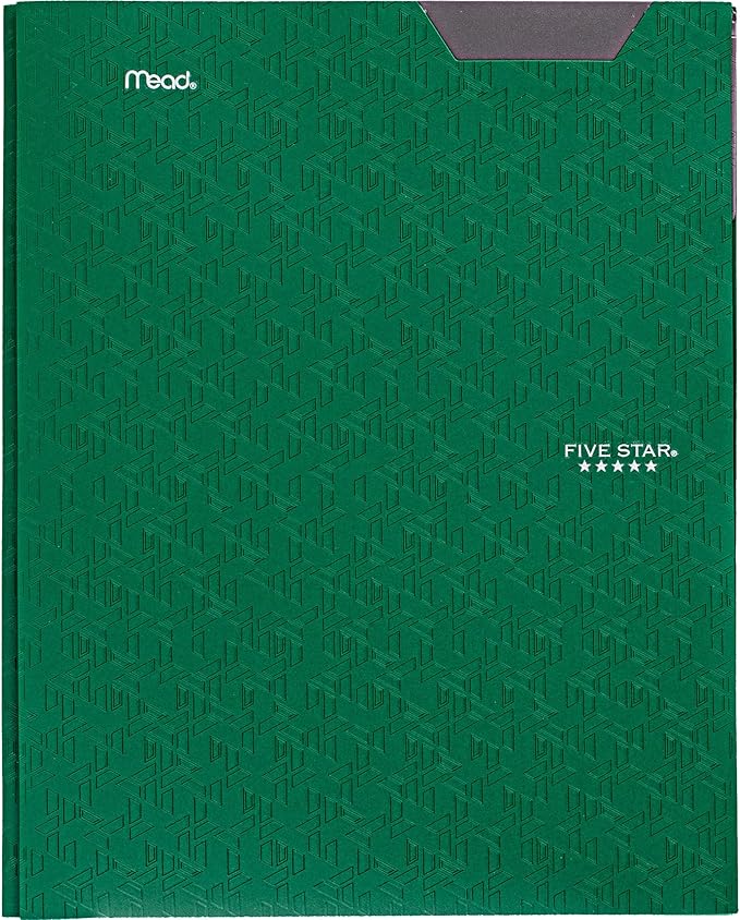 Five Star 2-Pocket Folder, Plastic Folder with Stay-Put Tabs and Prong Fasteners, Holds 8-1/2" x 11" Paper, Forest Green (72111)