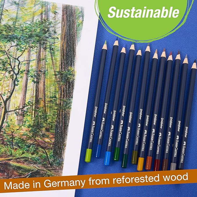 Faber-Castell Goldfaber Colored Pencils: Landscape Colored Pencils with Smooth Laydown, Rich Pigments, Break-Resistant Cores, Perfect for Nature Drawing, Outdoor Sketching & Adult Coloring (12 Count)
