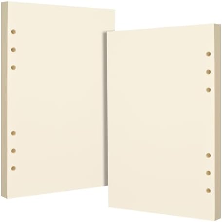 Beige A5 6-Hole Blank Loose Leaf Refill Paper-Fits A5 6-Ring Binder, 100GSM Thick No Bleed-through Sheets, Double Sided Writing for Fountain Pen & Gel Pen(2 Pack)