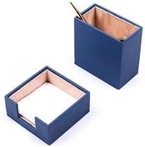 Luna Minimalist Leather Desk Set – 4 Piece Desk Organizer with Desk Pad, Pen Holder, Note Holder & Coaster – Compact Office Desk Accessories – Multiple Colors (Blue)