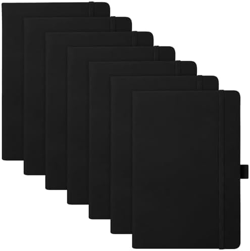 Laumoi 7 Pack Hardcover Lined Journal Notebooks Bulk,Black,A4