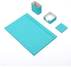 Luna Minimalist Leather Desk Set – 4 Piece Desk Organizer with Desk Pad, Pen Holder, Note Holder & Coaster – Compact Office Desk Accessories – Multiple Colors (Turquoise)