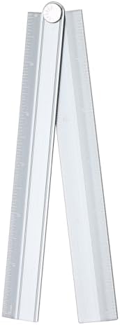 HARFINGTON Folding Straight Ruler 12" SAE Aluminum Alloy Protractor Foldable Angle Ruler Geometric Measuring Tool with Angle Line for Architects Artists Designers Classroom Office, Gray