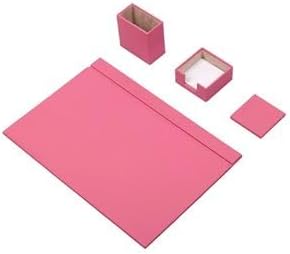 Luna Minimalist Leather Desk Set – 4 Piece Desk Organizer with Desk Pad, Pen Holder, Note Holder & Coaster – Compact Office Desk Accessories – Multiple Colors (Pink)
