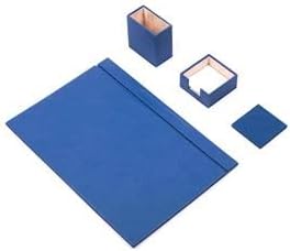 Luna Minimalist Leather Desk Set – 4 Piece Desk Organizer with Desk Pad, Pen Holder, Note Holder & Coaster – Compact Office Desk Accessories – Multiple Colors (Blue)
