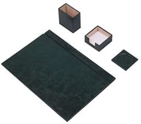 Luna Minimalist Leather Desk Set – 4 Piece Desk Organizer with Desk Pad, Pen Holder, Note Holder & Coaster – Compact Office Desk Accessories – Multiple Colors (Green)