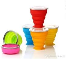 3-Pack Assorted TouchOf COLLAPSIBLE TRAVEL CUP, Genuine 7oz Drinking Mug with Lid, BPA Free Silicone, Water, Coffee, Tea Hot or Cold for Hiking, Camping, Picnic & Work Lightweight Easy to Store