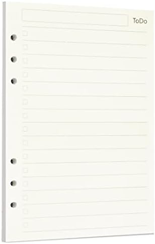 Zelten 1 Pack A5 45 Sheets/90 Pages Todo Loose Leaf Punched Paper Refills Paper for 6 Hole Binder Personal Organizer Diary Notebook Refillable Planner