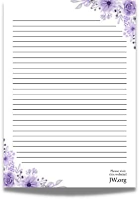 JW Letter Writing A4 Pad Stationery Paper Lined Gift Notepad Writing Sheets (Purple Flowers)
