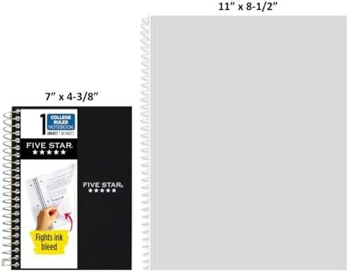 Five Star Spiral Notebook, 1 Subject, College Ruled Paper, 7" x 4-3/8", Personal Size, 80 Sheets, Green (450048CH1-ECM) (Pack of 3)