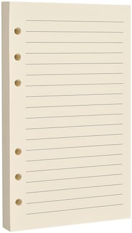 Beige A6 6-Hole Lined Loose Leaf Refill Paper-Fits A6 6-Ring Binder, 100GSM Thick No Bleed-through Sheets, Double Sided Writing for Fountain Pen & Gel Pen