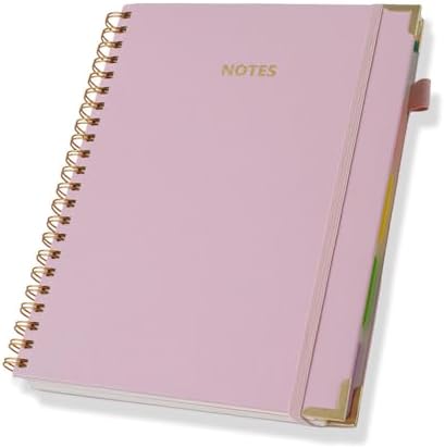 Hardcover Spiral Five Subject Notebook, Multi Subject Notebooks, Pink