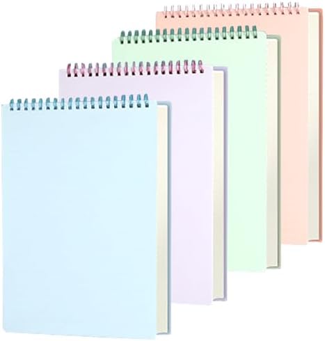 4pcs Steno Spiral Notebooks Top Bound 160 Pages Ruled Steno Pads A5 Thick Plastic Covers 5.5x8.3 inch for Writing Notes in Lists, Office, Home (A5 4pcs Ruled)