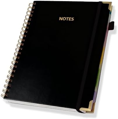 Hardcover Spiral Five Subject Notebook, Multi Subject Notebooks, Black