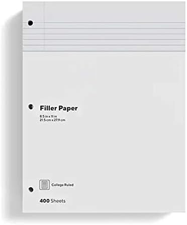 1InTheOffice Loose Leaf Paper College Ruled, Filler Paper 8 1/2" x 11", 400 Sheets (400 Sheets) (Pack of 2)