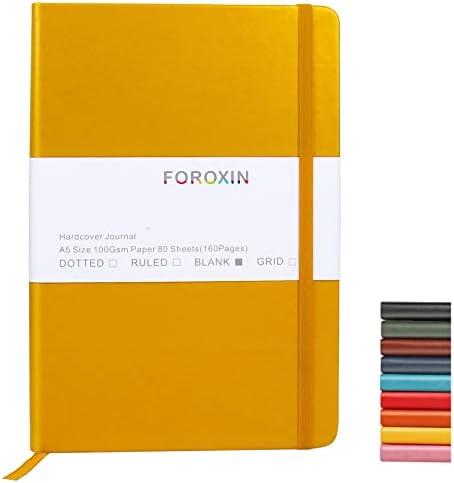 Blank Journal Notebook, (Yellow), 160 Pages, Medium 8.3x5.7 inches - 100 gsm Thick Paper, Hardcover