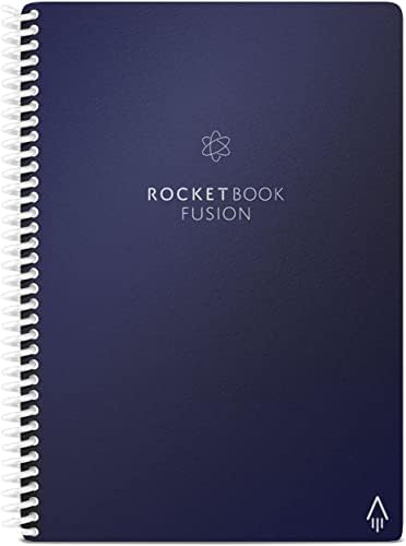 Rocketbook Fusion Reusable Undated Productivity Planner, Executive Size 6x8.8, Navy Blue - Goals, Monthly and Weekly Calendar, Daily To-do List, Lined and Dotted Notes Pages