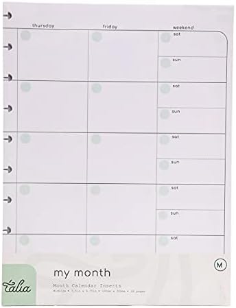 Talia Discbound Notebook Refills (Monthly Undated Layout, Midsize (7.5in x 9.75in))