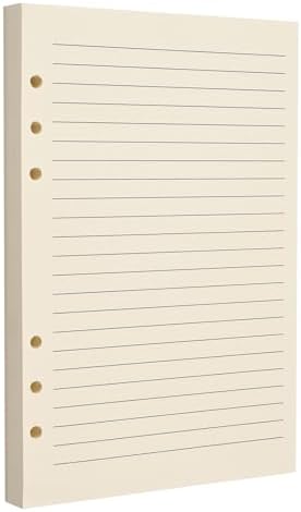 Beige A5 6-Hole Lined Loose Leaf Refill Paper-Fits A5 6-Ring Binder, 100GSM Thick No Bleed-through Sheets, Double Sided Writing for Fountain Pen & Gel Pen