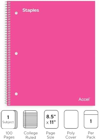 Staples 1-Subject Notebook, 8.5x11 Inch, College Ruled, Pink, 3-Pack