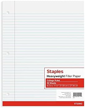 Staples College Ruled Filler Paper, 8.5x11 Inch, White, 150/Carton
