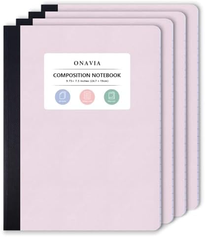 ONAVIA Pink Plastic Composition Notebook College Ruled 4 Pack, 160 Pages