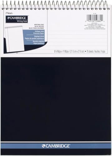 Cambridge Spiral Notebook,College Ruled Paper,8-1/2" x 11",70 Sheets,Top Bound,Navy (59882),(Pack of 12)