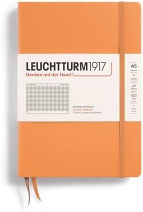 LEUCHTTURM1917 - Notebook Hardcover Medium A5-251 Numbered Pages for Writing and Journaling (Apricot, Squared)