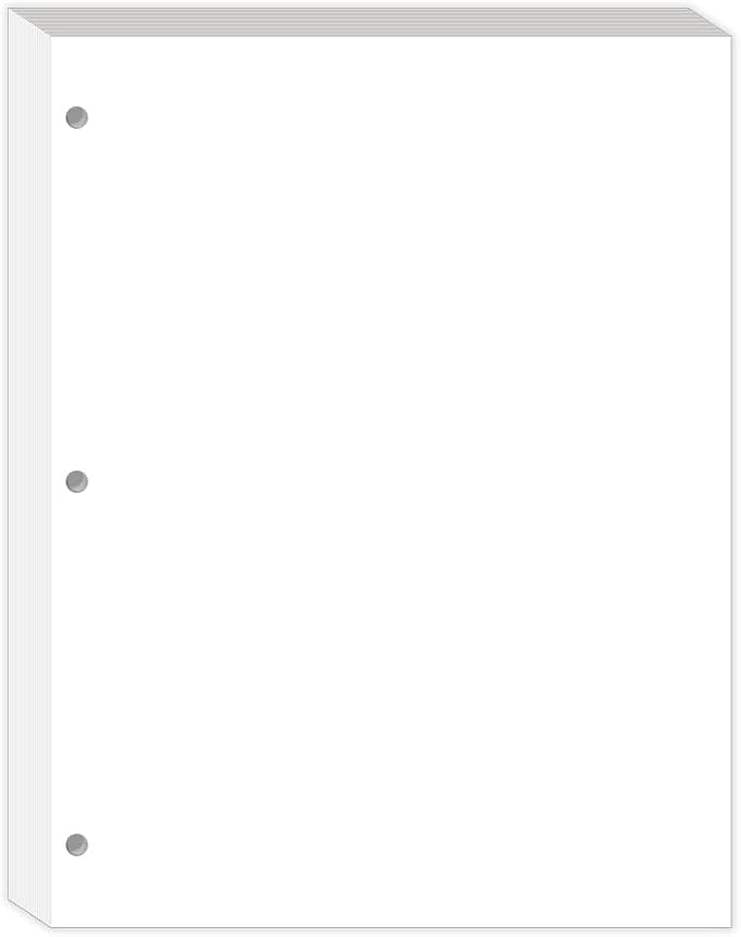 3-Hole Punched Blank Paper - 100 Sheets/200 Pages Loose Leaf Papers, 100 GSM, Paper Refills for Large Leather Journal/Filofax Binders, 8" x 10.5"