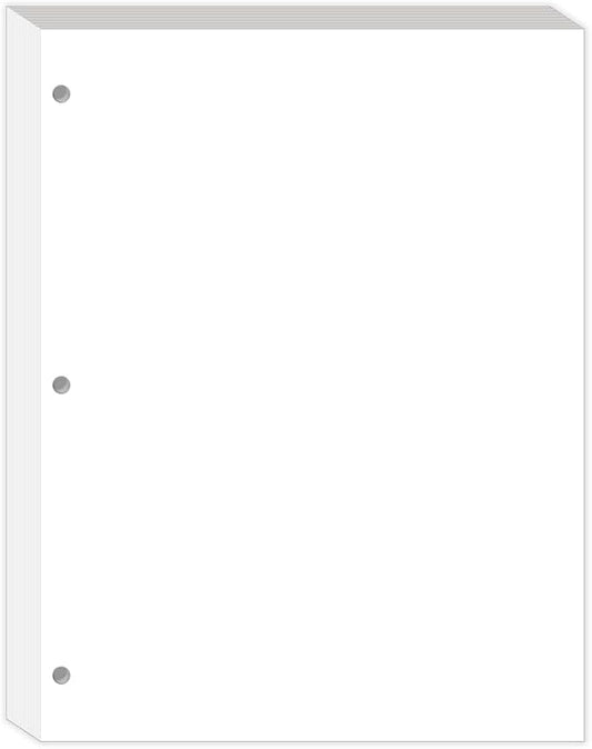 3-Hole Punched Blank Paper - 100 Sheets/200 Pages Loose Leaf Papers, 100 GSM, Paper Refills for Large Leather Journal/Filofax Binders, 8" x 10.5"