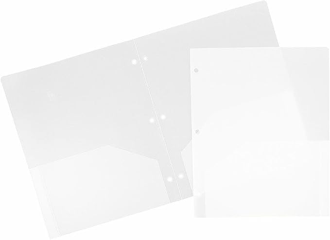 JAM PAPER Heavy Duty Plastic 3 Hole Punch Pocket Folders - Extra Tough School Folders - Clear - 3/Pack