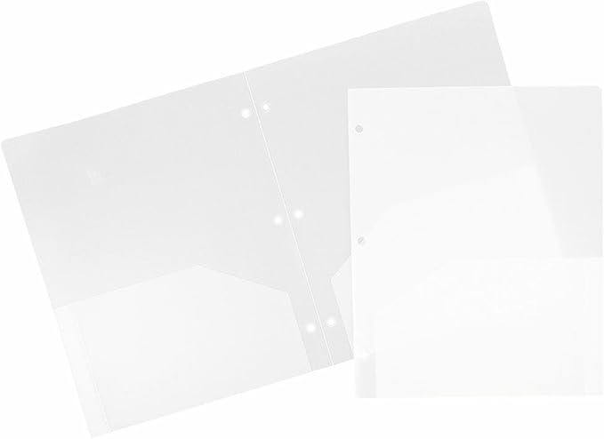 JAM PAPER Heavy Duty Plastic 3 Hole Punch Pocket Folders - Extra Tough School Folders - Clear - 12/Pack