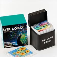 WELLOKB 80 Colors Dual Tip Acrylic Paint Markers, Fabric Markers, Brush Tip Permanent Acrylic Paint Pens for Wood, Glass, Rocks, Paper, Coloring book,Ceramic,DIY Crafts for Adults