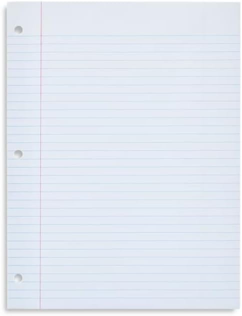 College Ruled Reinforced Filler Paper, 8 x 10.5 Inch, 100 Sheets, 3-Hole Punched Loose Leaf Notebook Paper for School, Office & Note Taking