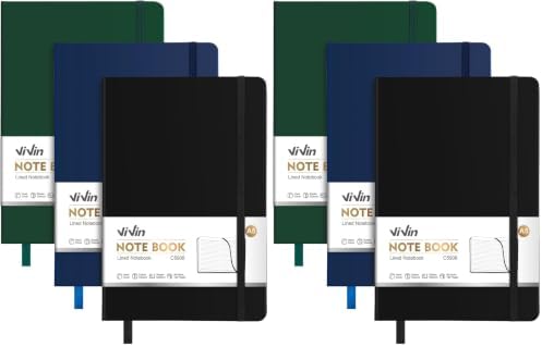 ViVin 6 Pack A5 Hardcover Lined Notebook,192 pg College Ruled 5.5x8.3