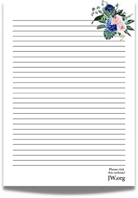 JW Letter Writing A4 Pad Stationery Paper Lined Gift Notepad Writing Sheets (Blue Flowers)