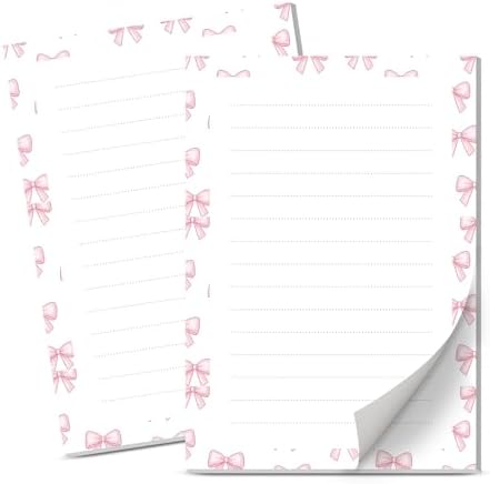 Lined Sticky Notes 4x6 in, 2 Pack Large Cute Notepads with Lines Self-Stick Note Pad, Funny Memo Pads Strong Adhesive for Office, Home Cute Pink Bowtie
