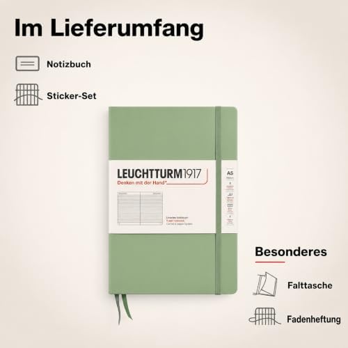 LEUCHTTURM1917 - Notebook Hardcover Medium A5-251 Numbered Pages for Writing and Journaling (Sage, Ruled)