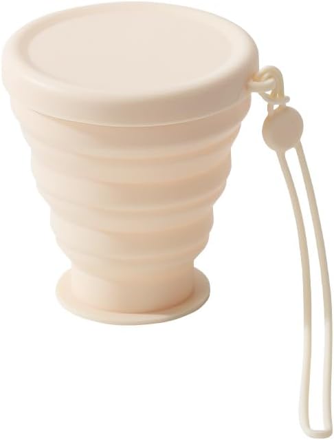 200ml Portable Silicone Folding Water Cup Heat Resistant Telescopic Collapsible Foldable Mug with Lid for Travel (Warm white)