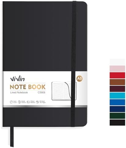 ViVin A5 Hardcover Lined Notebook,192 pg College Ruled 5.5x8.3